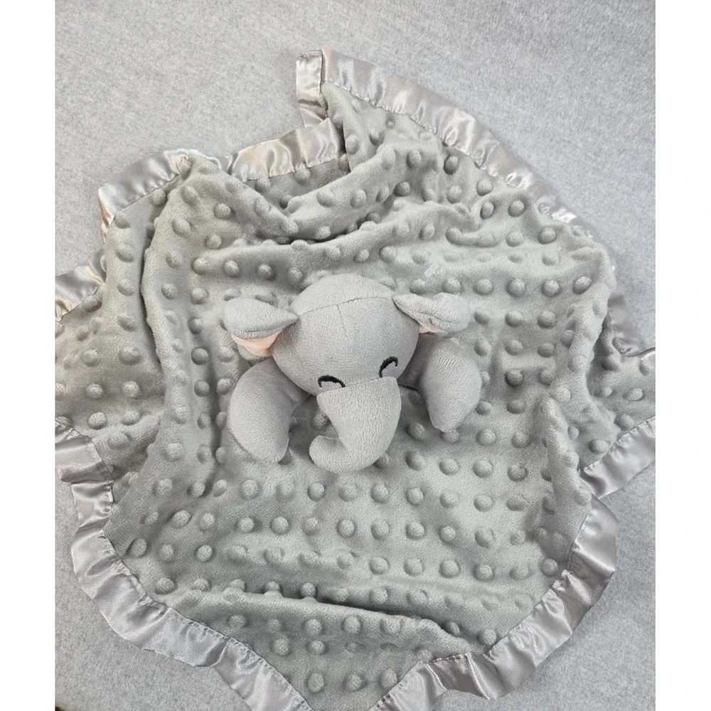 Pro Goleem Gray Elephant Lovey Security Blanket Dot Satin Back Trim Baby Toy